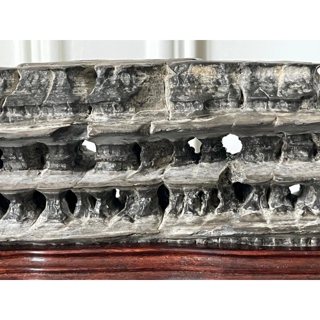 Gray Chinese Scholar Rock Wuling Stone on Stand For Sale - Image 8 of 13