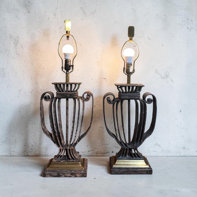 E.F. Chapman 1991 Monumental Chapman Patinated Iron & Brass Urn Table Lamps - a Pair For Sale - Image 4 of 11
