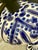 1960’s Vintage Delft-Style Blue Hand-Painted Floral Motifs on White Porcelain Table Lamp With 5 Arms For Sale - Image 4 of 12