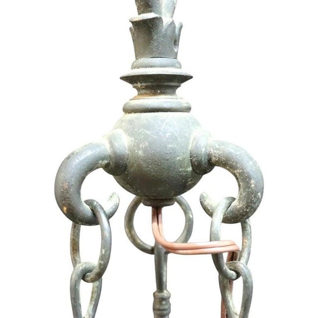 Aesthetic Movement Figural Bronze \Chandelier With Owl & Quezal Shades C1900 For Sale - Image 13 of 13