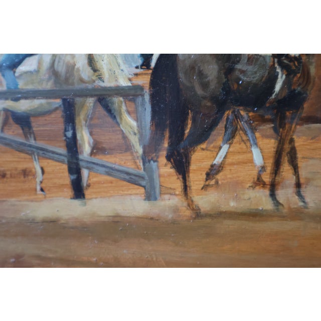Circa 1967 Charles Apt Thoroughbred Paddock Oil Painting—Gallery Framed For Sale In Washington DC - Image 6 of 16