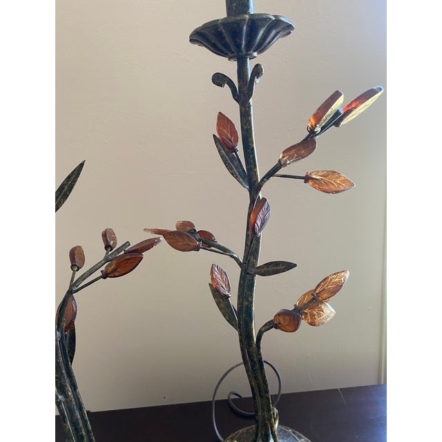 Hollywood Regency Vintage Table Lamps With a Sculptural Tree Branch Motif Featuring Delicate, Amber Glass Leaves. Crafted in an Organic - a Pair For Sale - Image 3 of 10
