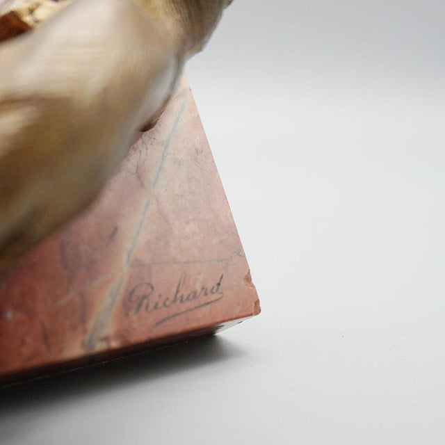 Gold Cat Paperweight in Marble and Bronze, 1920s For Sale - Image 8 of 9