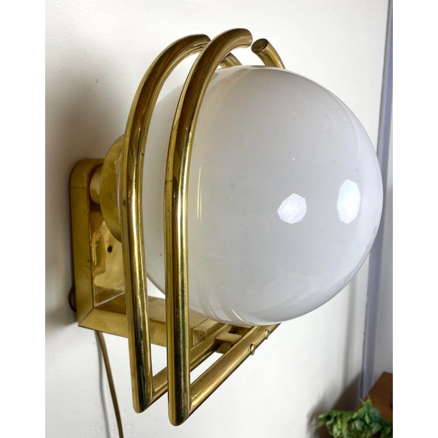 Bauhaus Bauhaus Brass & Opaline Wall Lamp, 1930s For Sale - Image 3 of 18