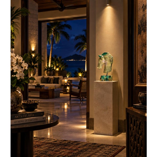 Contemporary Gemstone Emerald Horse Bust Sculpture Full Emerald Base Hand Carved For Sale - Image 3 of 14