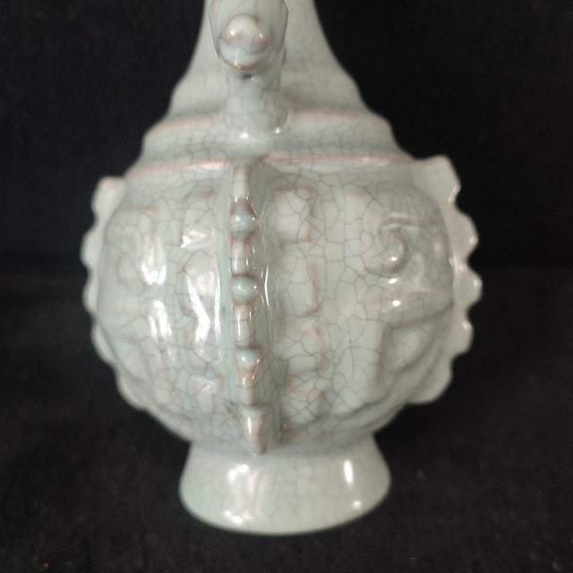 Chinese Ceramic Vase,Guan Ware Crackle Glaze Celadon Porcelain Double Ears Vase For Sale In Seattle - Image 6 of 9