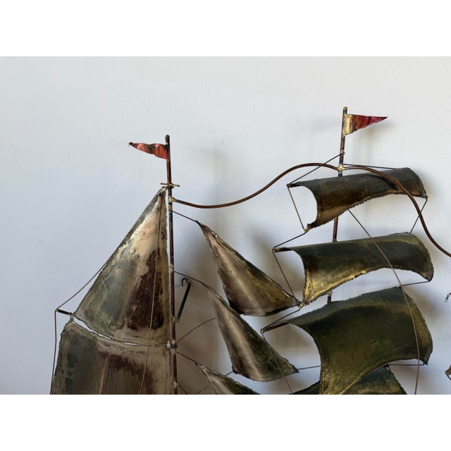1970’s Vintage Curtis Jere Style Brutalist Metal and Copper Ship Wall Art Sculpture, Unsigned For Sale In Miami - Image 6 of 12