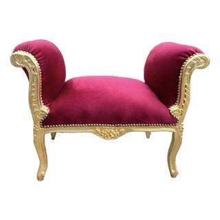 1970s French Louis XVI Red Velvet Beech Bench – 1 Piece For Sale