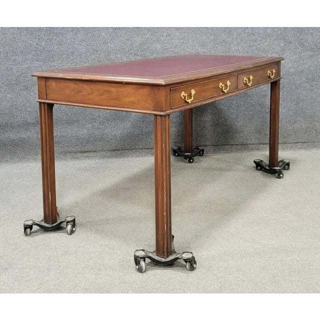 Kittinger Chippendale Style Mahogany Writing Desk With Tooled Red