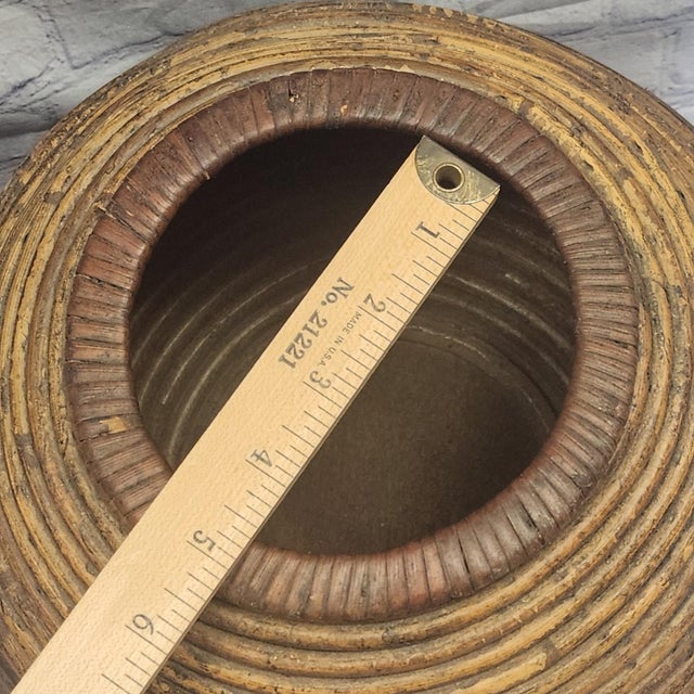 1970s Pencil Reed Coiled Bamboo Basket or Vase For Sale - Image 6 of 8