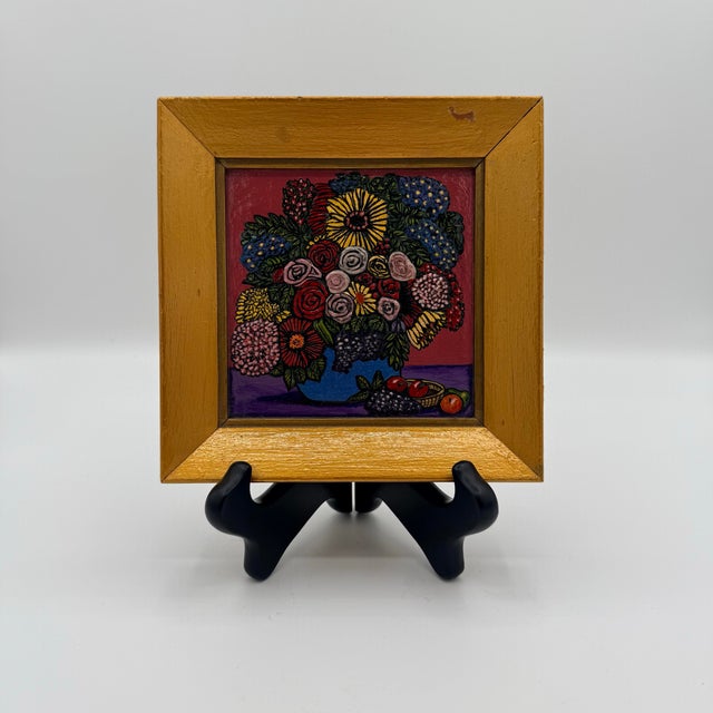 Mid 20th Century Mid-20th Century Naïve Folk Art Floral Still Life Painting in Gold Wood Frame For Sale - Image 5 of 5