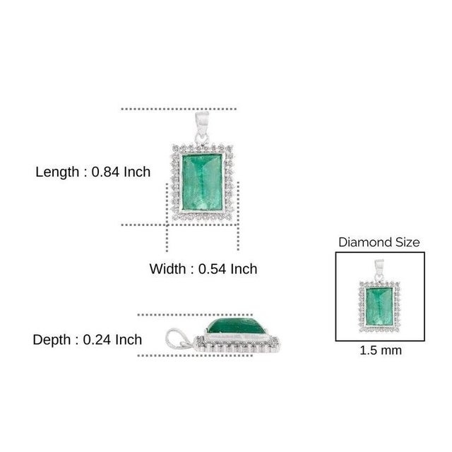 Art Deco Natural Emerald and Diamond Halo Pendant in Sterling Silver For Sale - Image 10 of 12