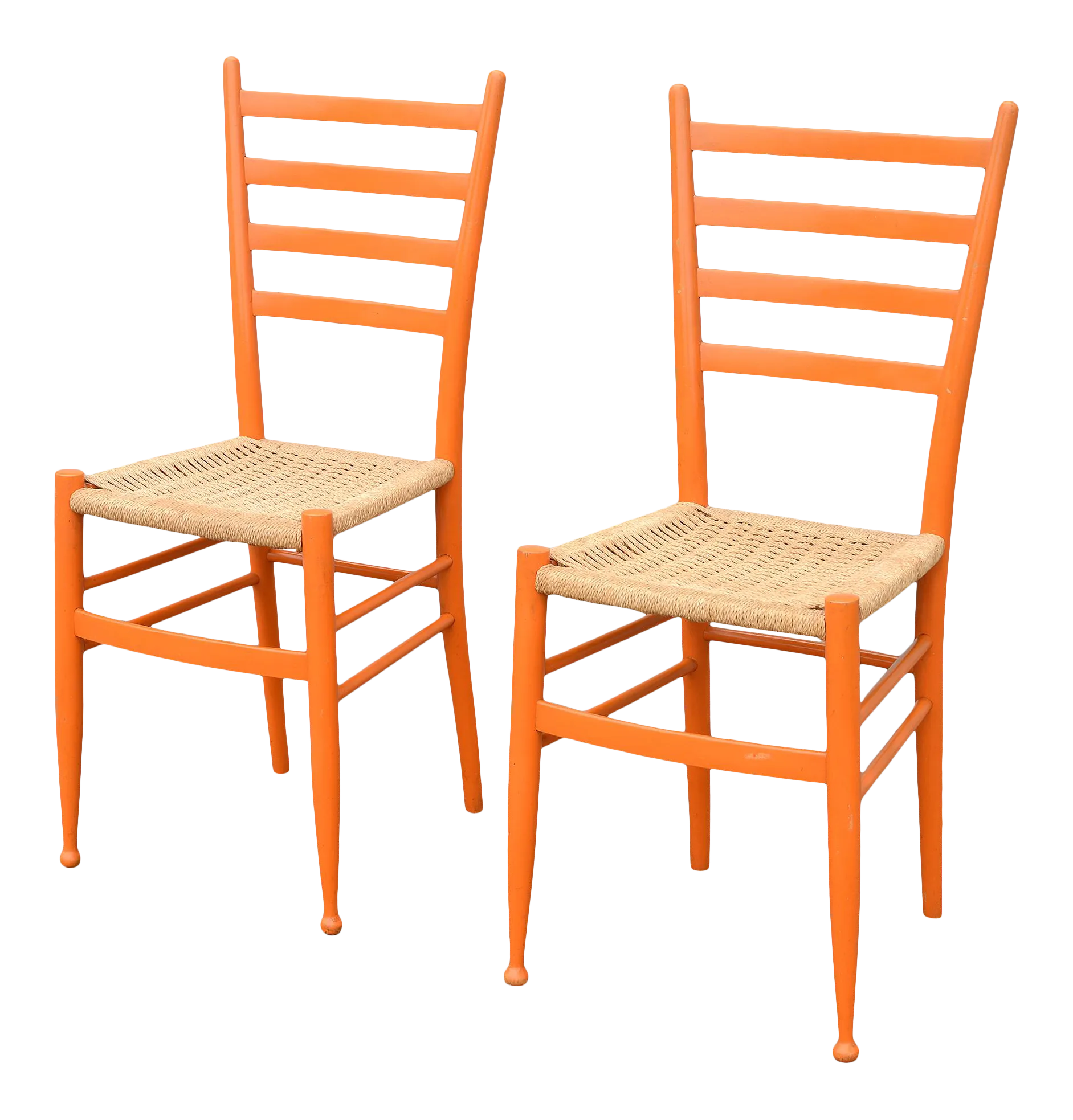1950s Gio Ponti Style Orange Ladder Back Chairs - a Pair | Chairish