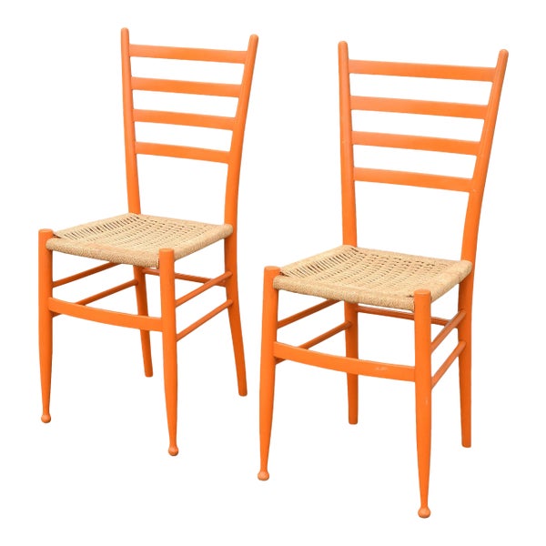 1950s Gio Ponti Style Orange Ladder Back Chairs - a Pair | Chairish