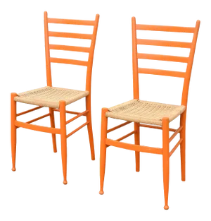 1950s Gio Ponti Style Orange Ladder Back Chairs - a Pair