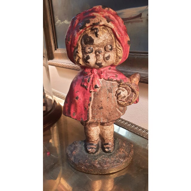 Metal Vintage Hubley Doorstop Little Red Riding Hood Cast Iron Grace Drayton Fairy Tale For Sale - Image 7 of 10