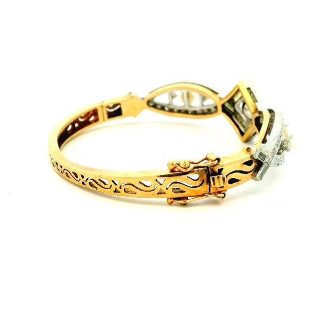 Metal Vintage French Diamond and Pearl Bracelet, 14k Gold & Platinum, Circa 1950s For Sale - Image 7 of 15