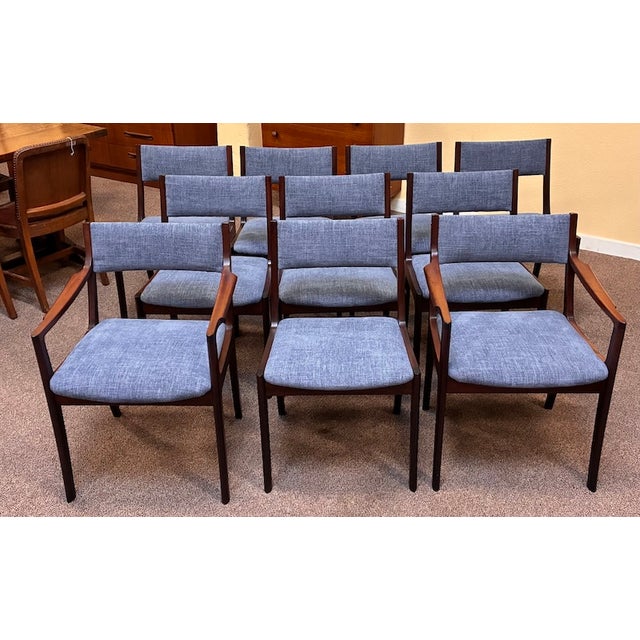 Set of Ten Danish Modern Mahogany Framed Dining Chairs by Andels-Möbel-Magasinet, Denmark c.1960 Outstanding Dining Chairs...