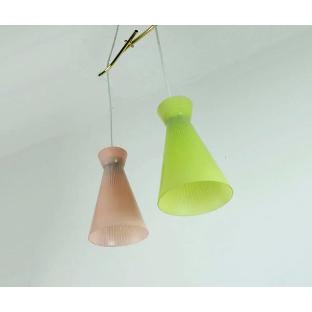 Mid-Century Modern Hanging Lights with Colored Glass Shades, 1950s For Sale - Image 3 of 10