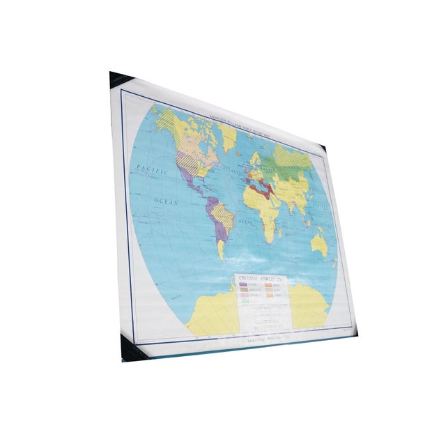 Mid-Century Modern Antique Colonial Powers 1783 Historic World Wall Map a J Nystrom Pull Down 50" For Sale - Image 3 of 17