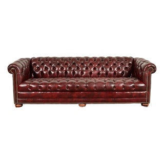 Hancock & Moore Style English Oxblood Tufted Leather Chesterfield Sofa | Circa 1980s For Sale