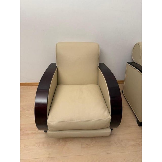 Art Deco Club Chairs in Cream Leather and Lacquered Wood, 1930 For Sale - Image 9 of 18