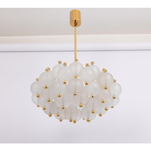 1970s Large Frosted Glass and Brass Chandelier from Kinkeldey, Germany, 1970s For Sale - Image 5 of 18