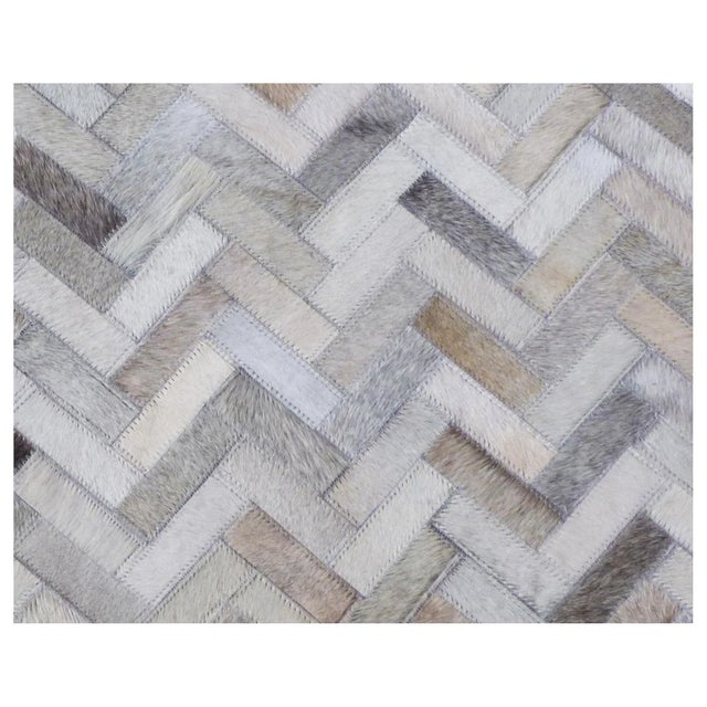Contemporary Exquisite Rugs Willoughby Patchwork Leather Silver - 5'x8' For Sale - Image 3 of 6
