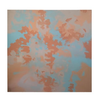 Late 20th Century Extra Large Peach and Blue Abstract Painting on Canvas For Sale