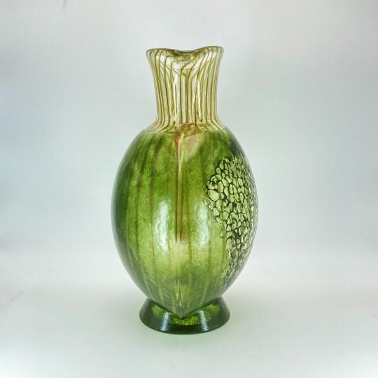 Green Kosta Boda "Corfu" by Kjell Engman Art Glass Jug (Green With Orange Handle) Signed #7080512 For Sale - Image 8 of 18