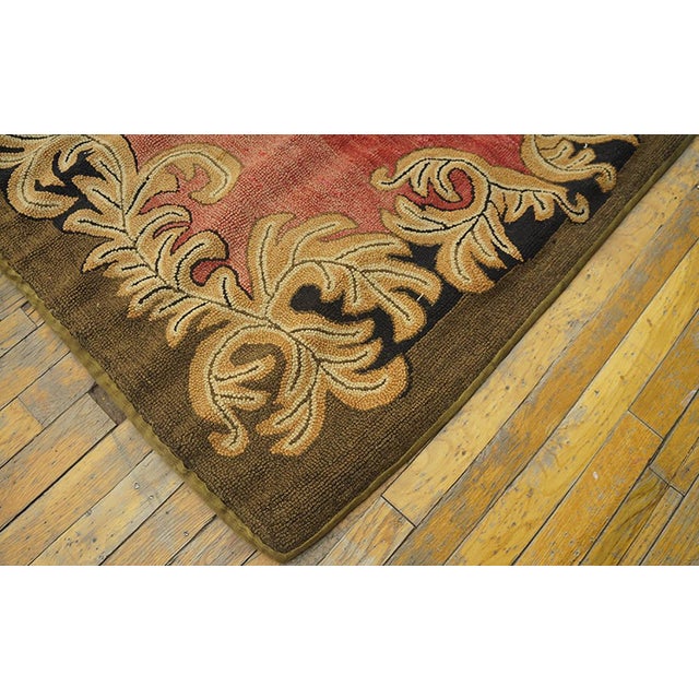 1930s Red Floral Folk Art Antique American Hooked Rug 4' 3" X 6' 9" Handmade Wool Carpet For Sale In New York - Image 6 of 6