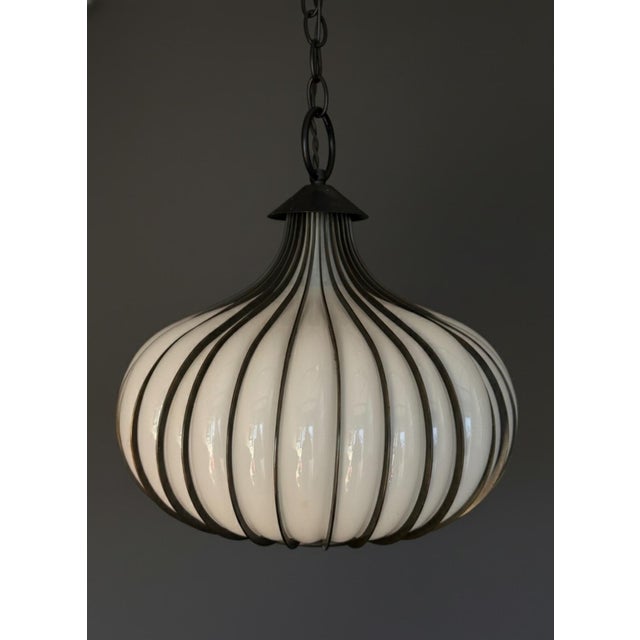 Mid-Century Modern Lightcraft of California 'Allium' Brass and Glass Pendant Light, Ca. 1965 For Sale - Image 3 of 8