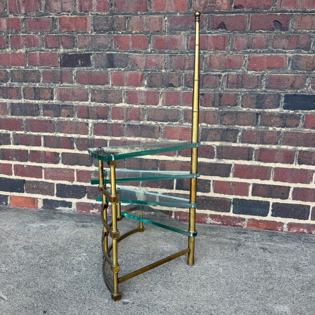 Hollywood Regency Mastercraft Brass and Glass Step Shelf Hollywood Regency For Sale - Image 3 of 12