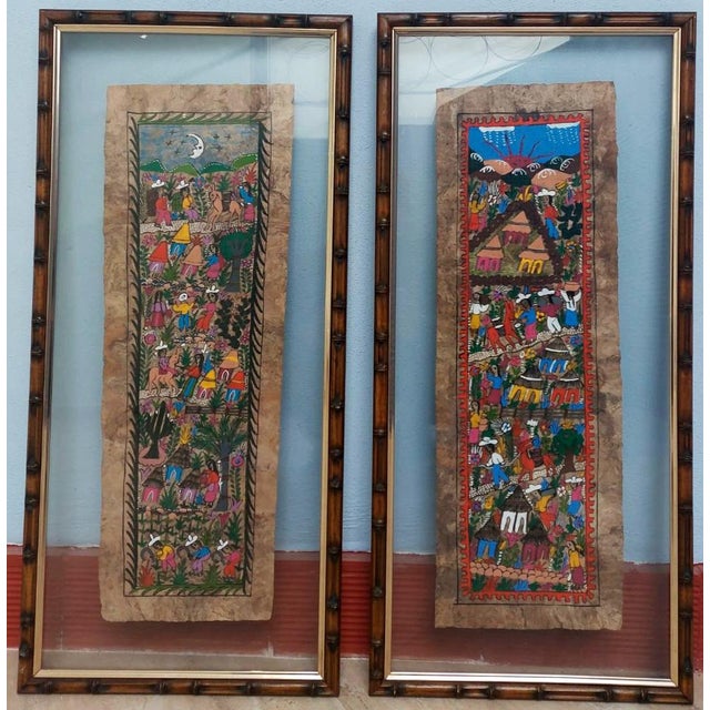 Antique Mexican Paintings on Amate Tree Bark, 1960s For Sale - Image 4 of 11