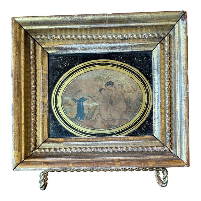 Circa 1800 Salem Massachusetts Derby Family Watercolor With Black Eglomise & Gilt Details For Sale