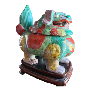 Chinese Foo Dog Censor and Wood Base.