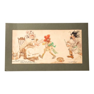 Circa 1900 James Montgomery Flagg Signed Political Cartoon Watercolor For Sale