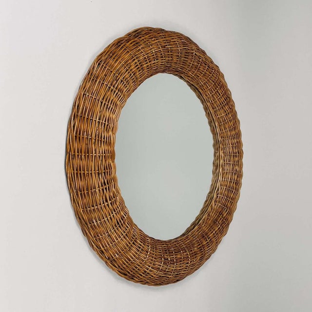 Riviera Style Round Woven Rattan Mirror, France, 1950s For Sale - Image 10 of 18