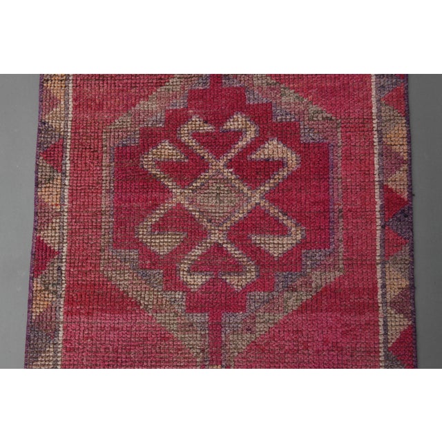 Pink Vintage Turkish Hand-Knotted Wool Cotton Pink Runner Rug For Sale - Image 8 of 12