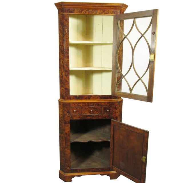 19th-C. English Burlwood Corner Cabinet For Sale - Image 4 of 8