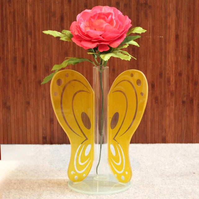 1980s Mid Century Glass Butterfly Bud Vase For Sale - Image 5 of 5