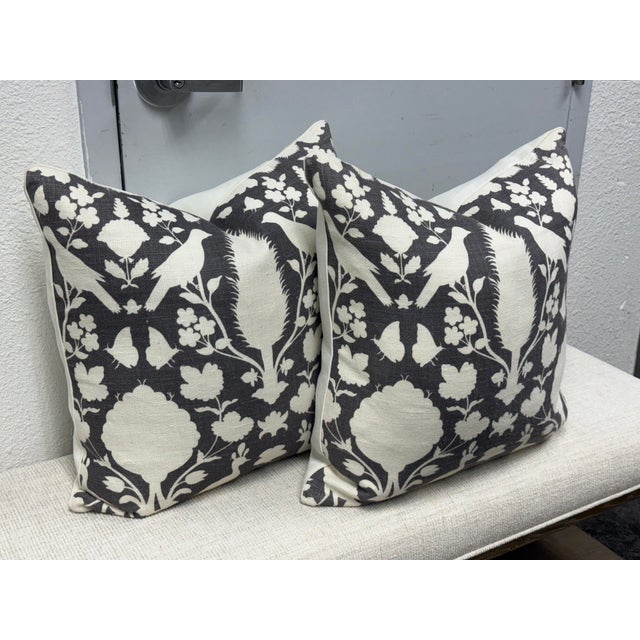 Traditional Schumacher Chenonceau Botanical Bird Throw Pillows, Pair For Sale - Image 3 of 12
