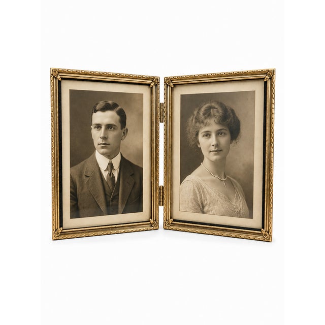 Vintage Gold-Tone Metal Hinged Double Picture Frame With Glass, 5 X 7 For Sale In San Diego - Image 6 of 7
