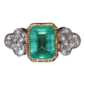 Gia Certified Natural 2.20cts vs F Diamond Emerald 18k Gold Dinner Ring, Size 6.5
