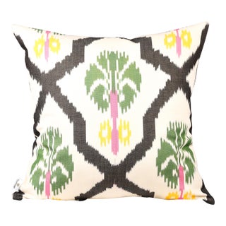 White and Black Geometric Ikat Pillow Cover For Sale