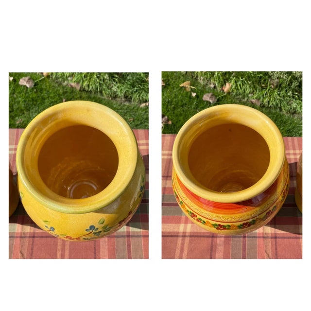 1990s French Handmade Engobe Pottery Mustard Yellow Urns / Vases / Jars - Set of 2 For Sale - Image 10 of 12