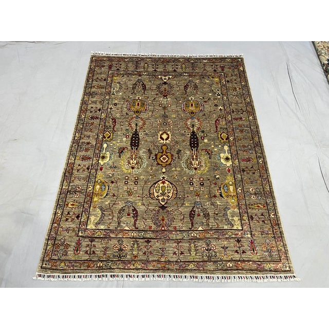 Art Deco Sultani Pineapple Floral Wool Rug in Gray and Burgundy, 4'10" X 6'5" For Sale - Image 3 of 15
