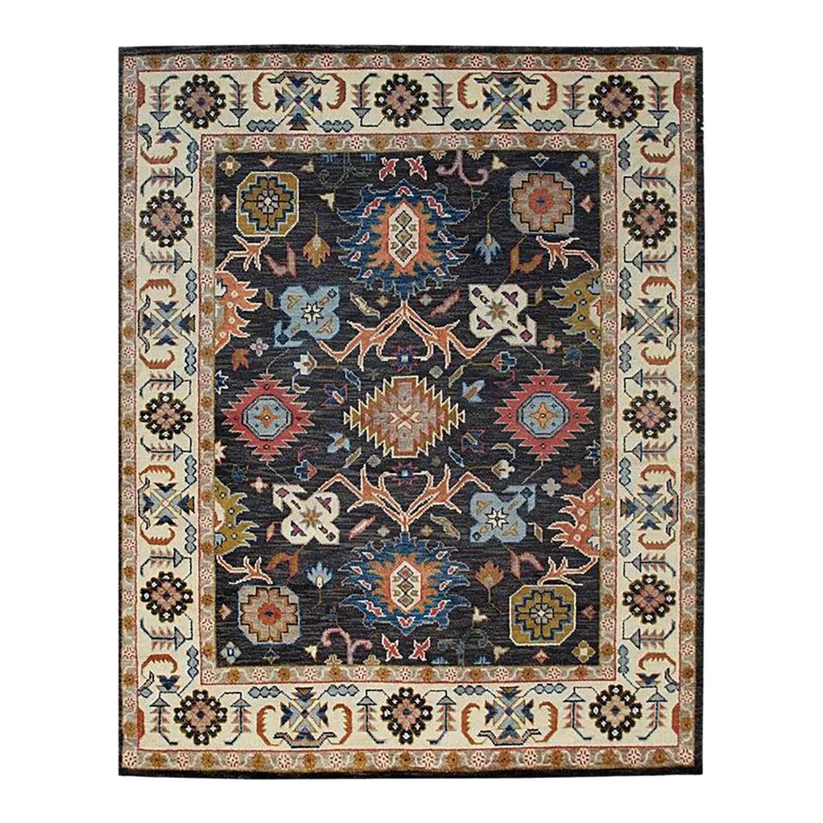 8x10 Blue Hand-Knotted Wool Floral Medallion Border Traditional Carpet ...