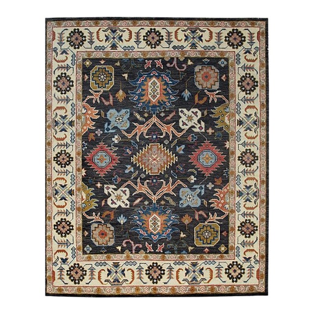 8x10 Blue Hand-Knotted Wool Floral Medallion Border Traditional Carpet Rug For Sale
