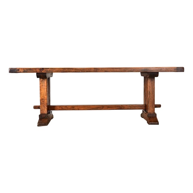 French 19th Century Solid Oak Trestle Table For Sale